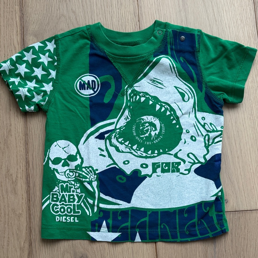 Diesel Kids T-Shirt with Shark and Star Graphics - 12 months